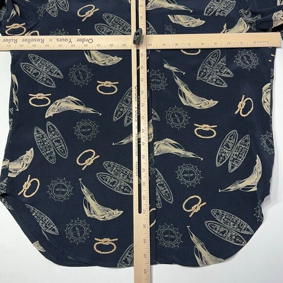 VTG Ralph Lauren Nautical 100% Silk Top Long Roll Tab Sleeve Navy Blue Size PM - Picture 13 of 13